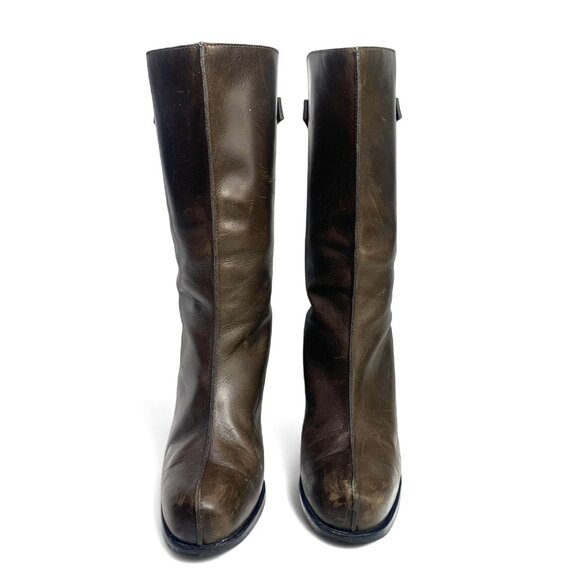 & Other Stories Brown Leather Mid-Calf Heeled Boots Size EU41 US10/10.5 - Picture 2 of 8